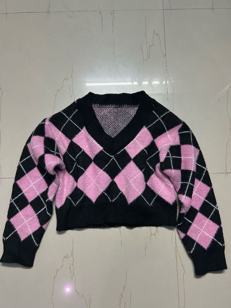 Pink Argyle Sweater
