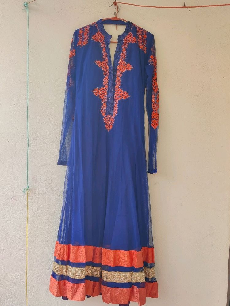 Royal Blue Evening Gown With Thread Work