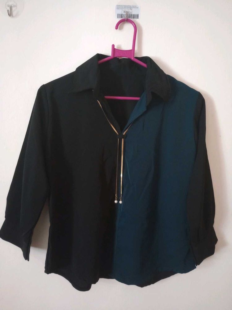 Two-Tone Blouse with detachable stylish chain