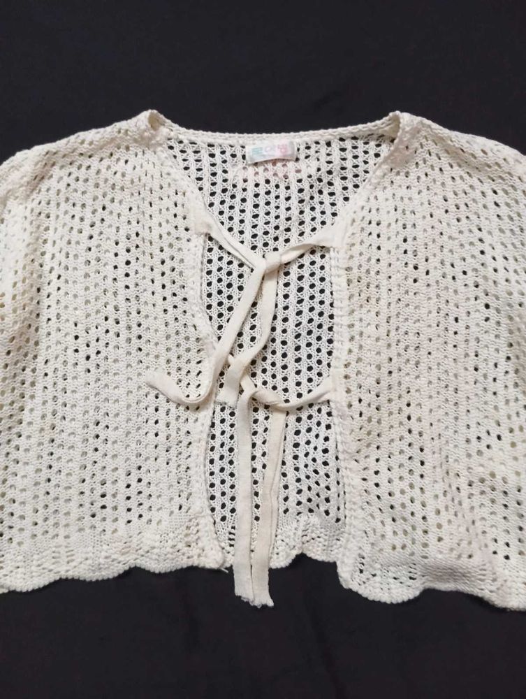 Crochet Front Knit Tie Cardigan(XS)