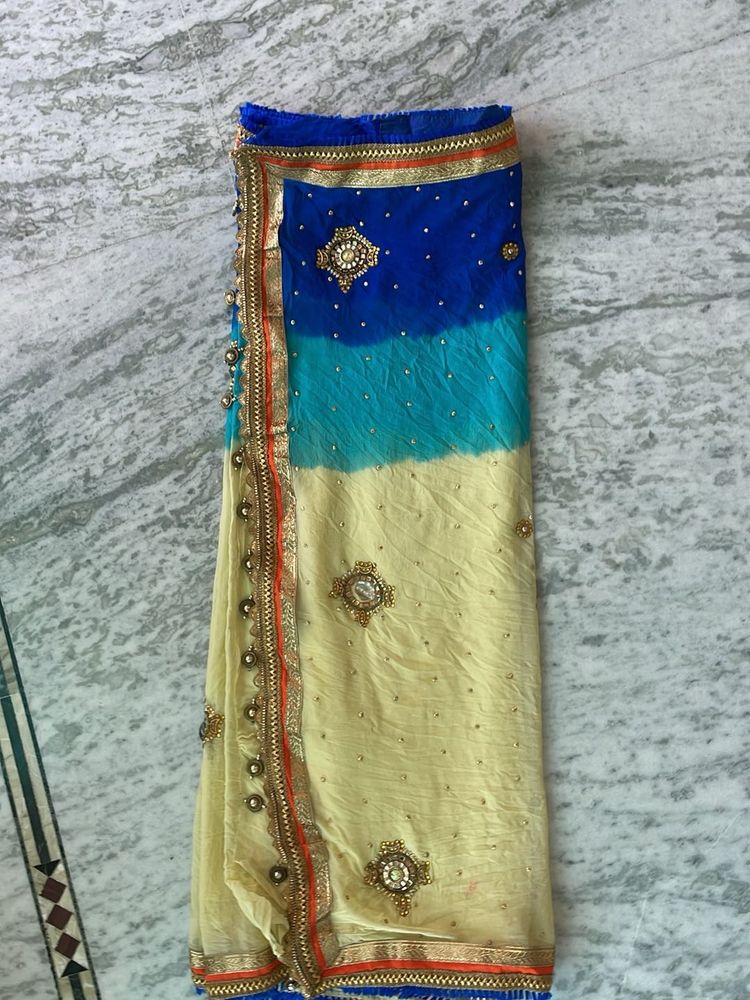 Embroidered Blue &amp; Yellow Saree