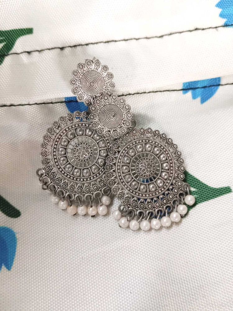 Both Silver Jhumka Earrings