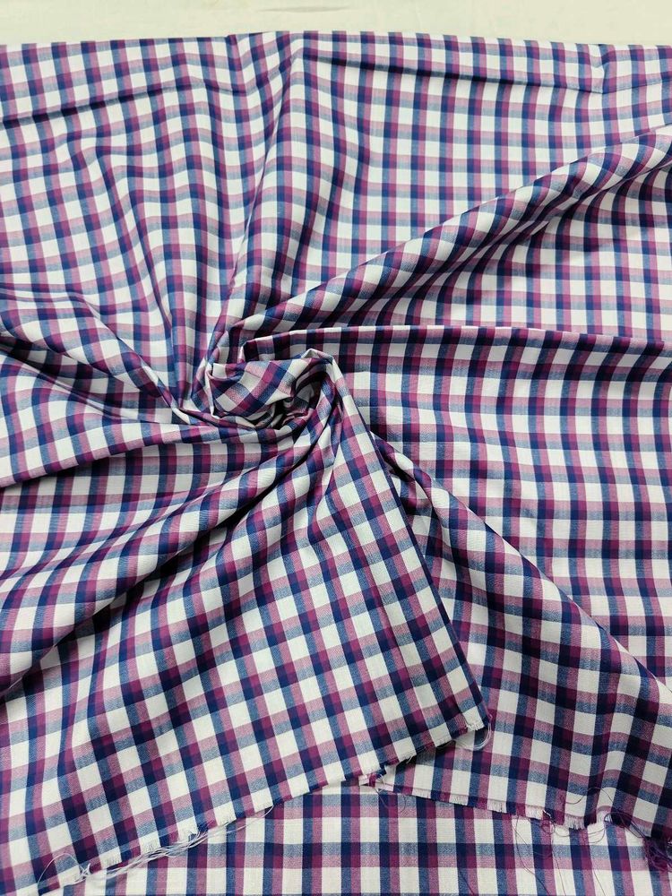 Violet Navy Blue checked shirt fabric Unstitched