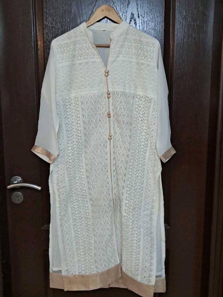 off white and golden kurti With Bottom