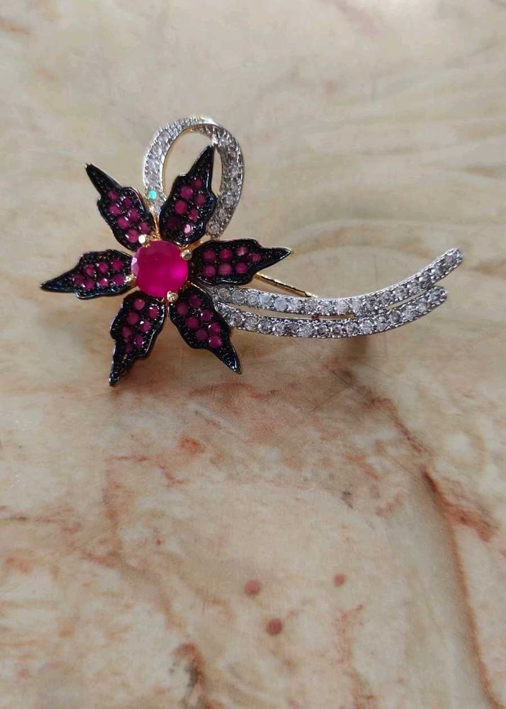 Ruby and Diamond Flower Brooch