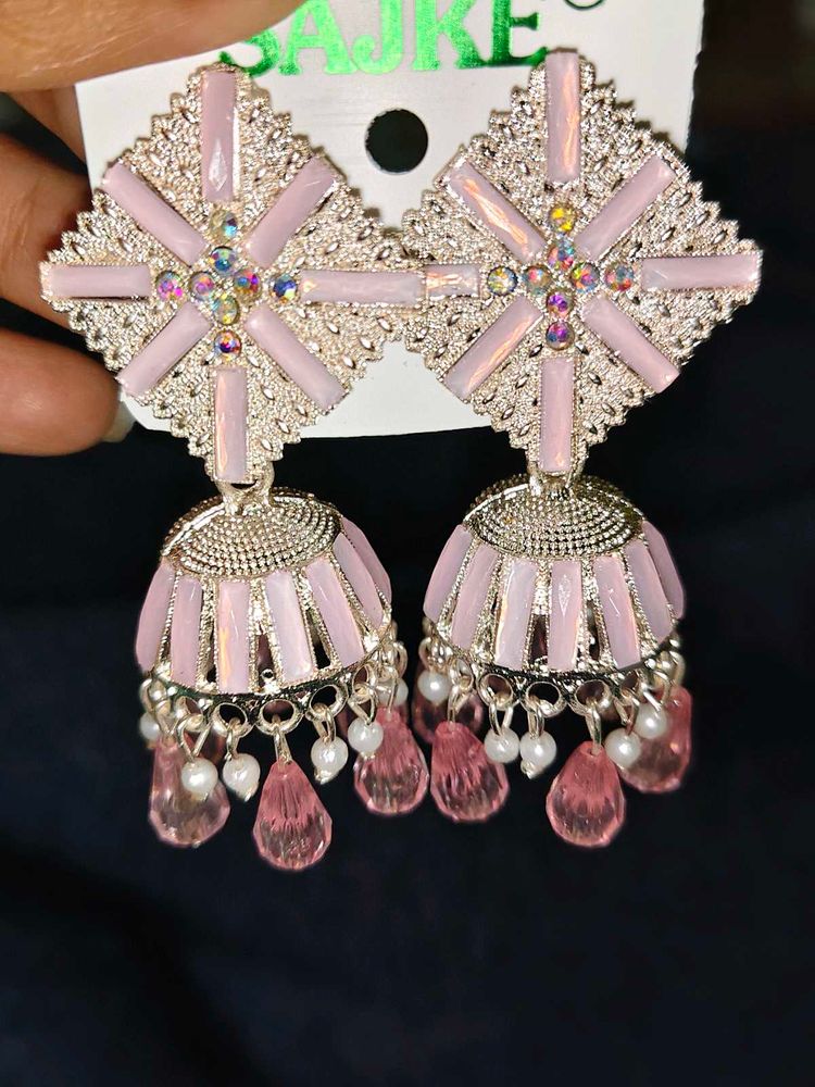Pink Jhumka Earrings