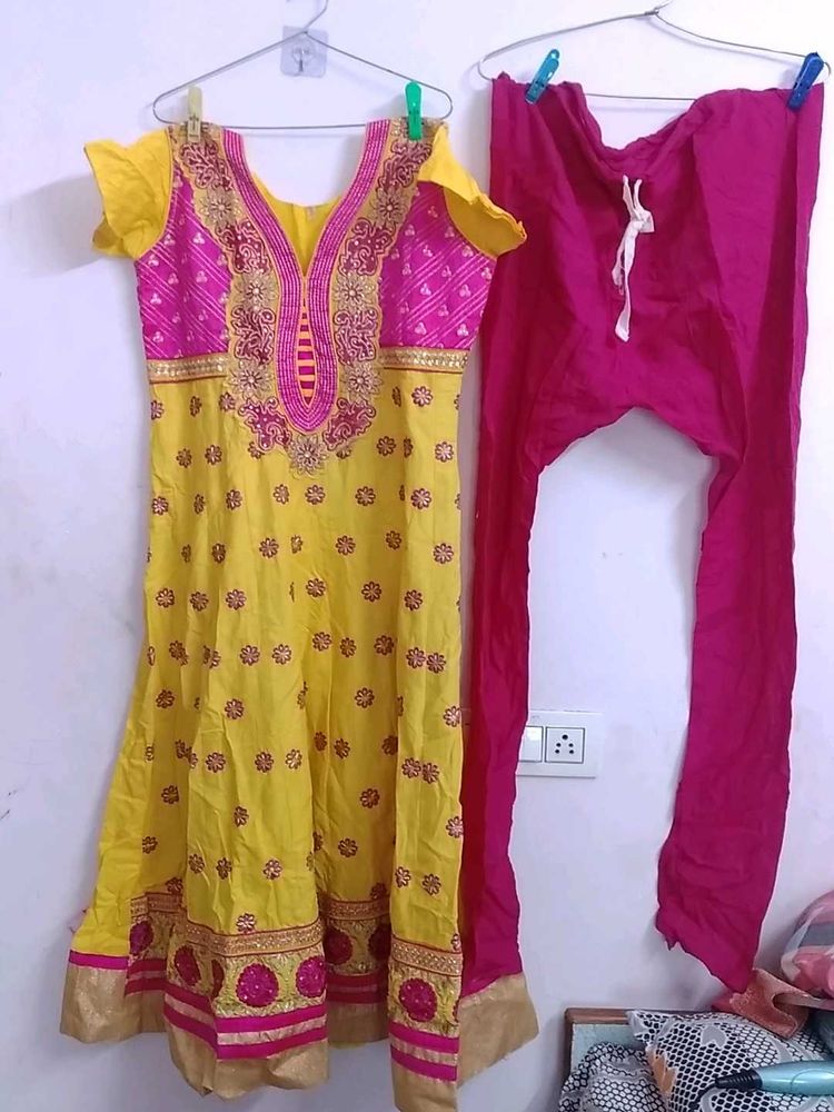 Yellow &amp; Pink Salwar Kameez,pure cotton wore once