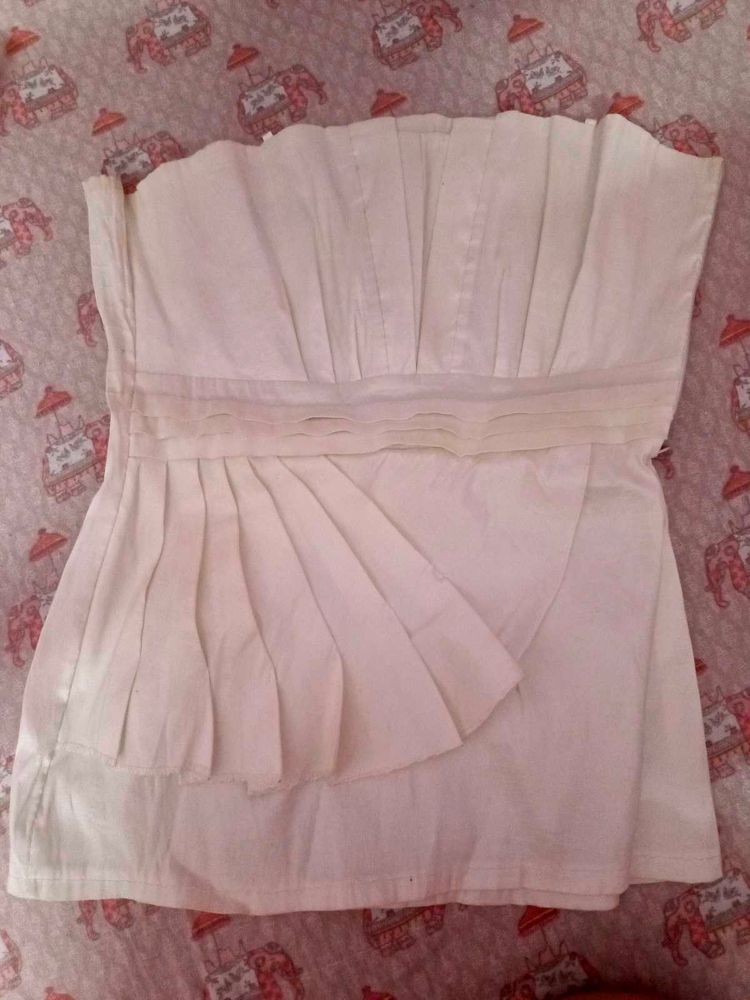 White Strapless Pleated Top