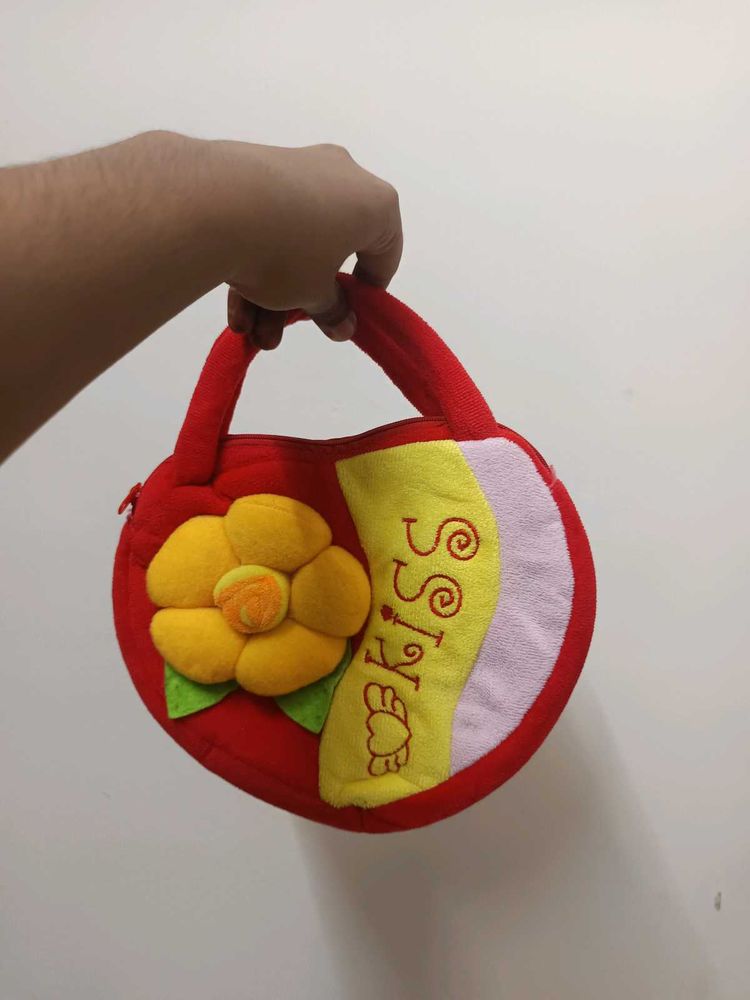 cute red soft fur hand bag.