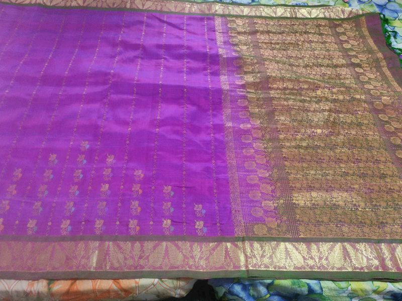 Purple and green kanchipuram Silk Saree