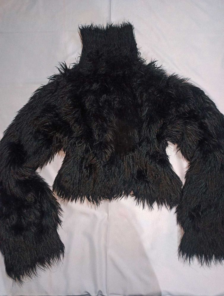 fur black crop Jacket