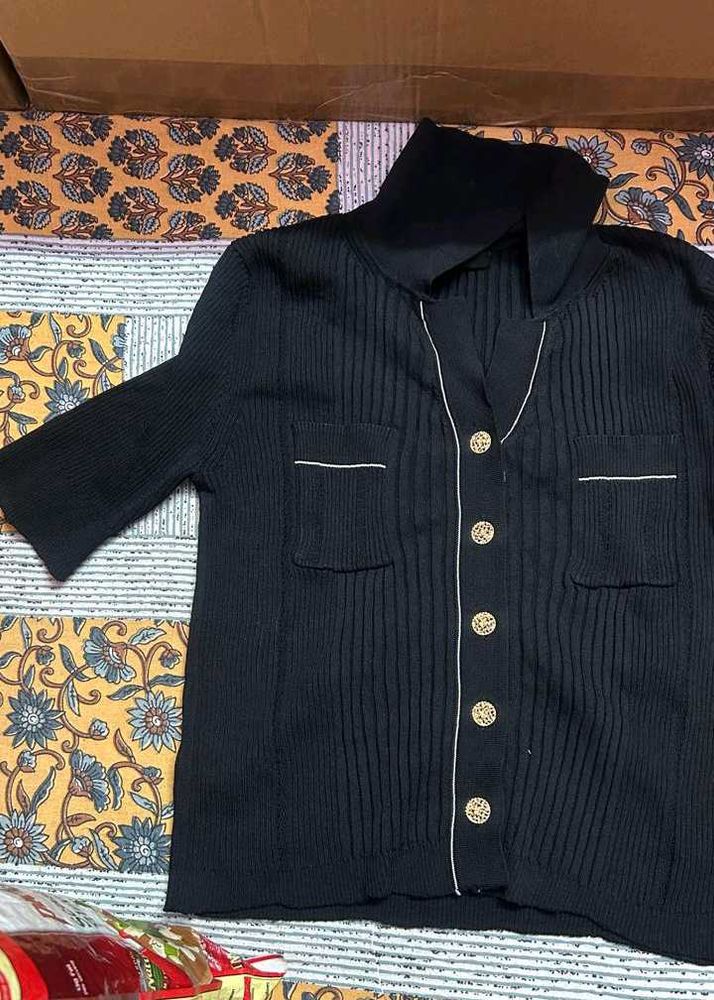 Stylish Black Button-Down Top