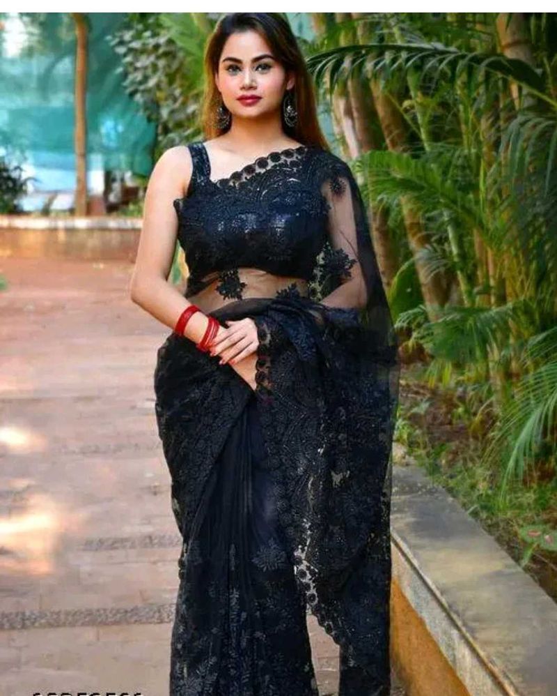 Elegant Black Lace Saree
