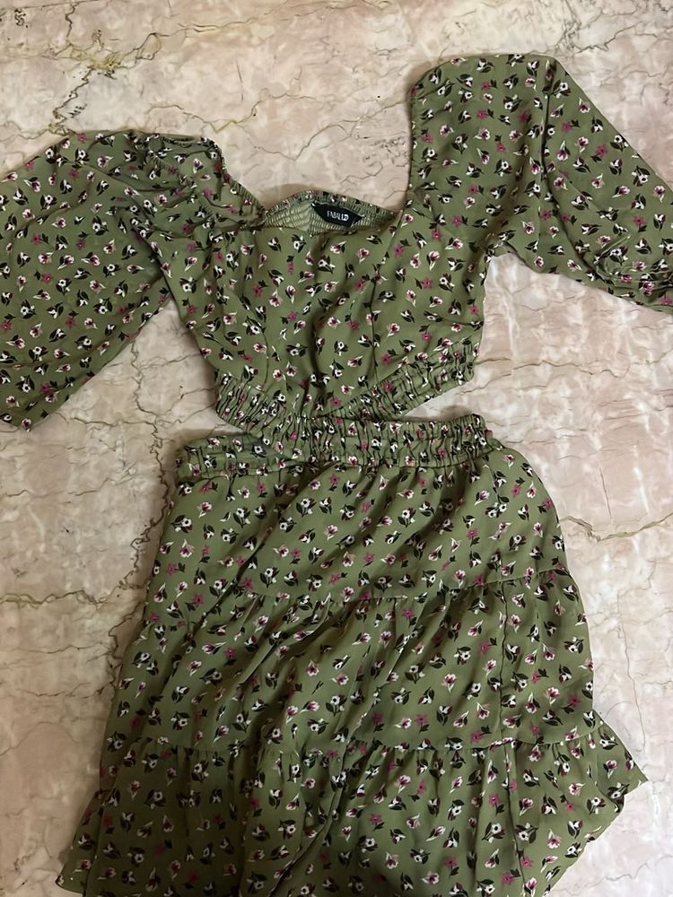 Olive green floral dress