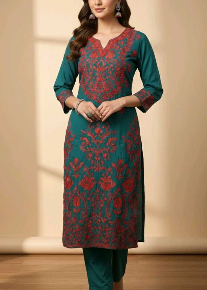 Teal Embroidered Kurta with Patiala Pants
