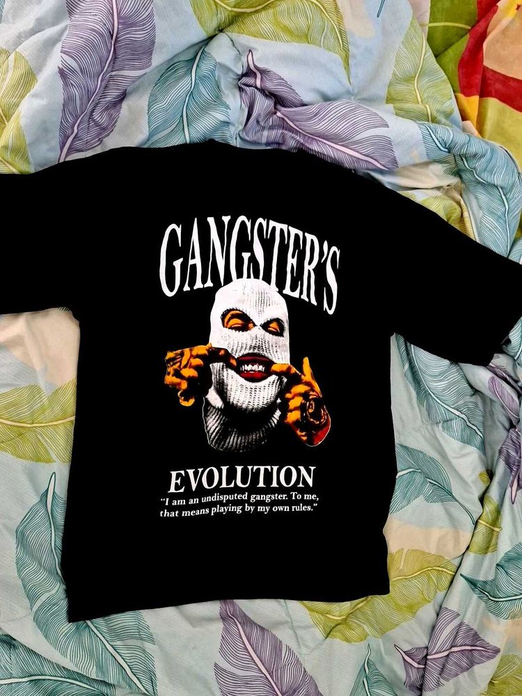 Black Graphic Print T-Shirt five sleeve