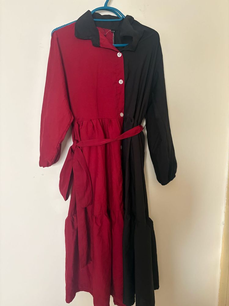 Two-Tone Midi Shirt Dress