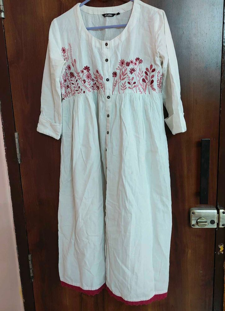 Embroidered White Dress