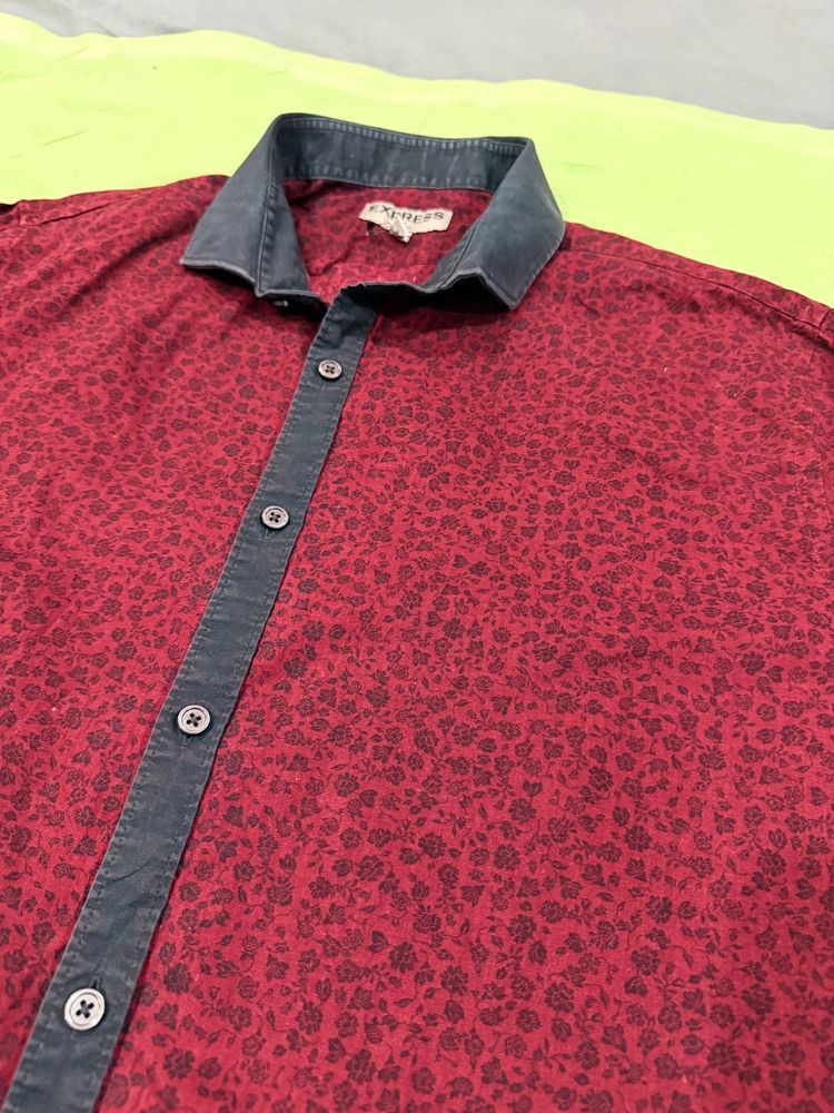 Maroon Patterned Casual Shirt