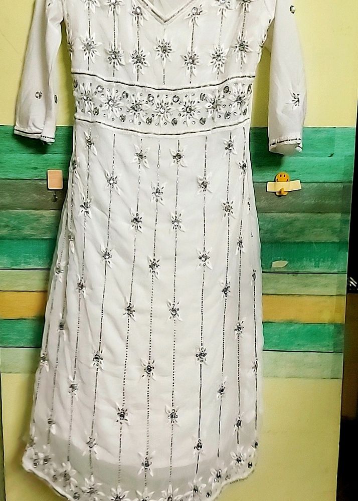 White Stone Work Kurti