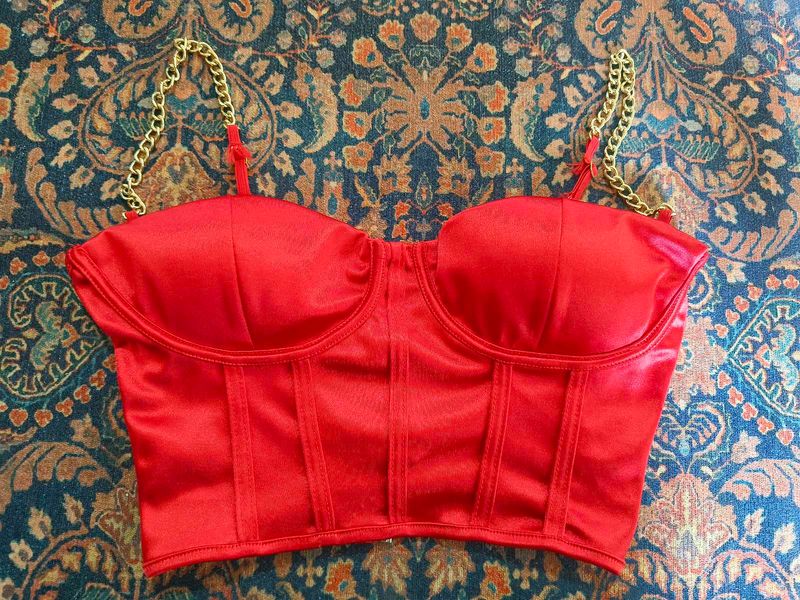Urbanic Red Chain Detail Bustier Top