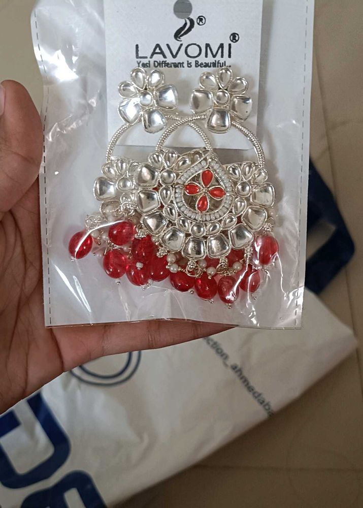 Lavomi Silver &amp; Red Earrings