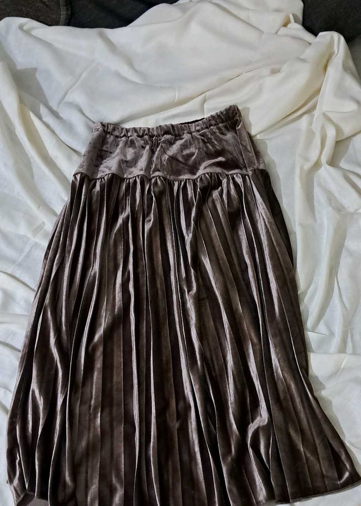 Vintage Velvet Pleated Skirt