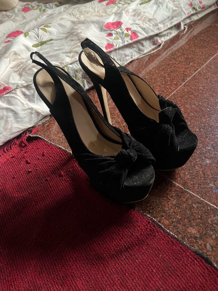 Black Heels with Bow Detail