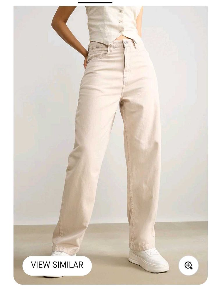Zara High Waist Wide Leg Beige / Off White  Denims