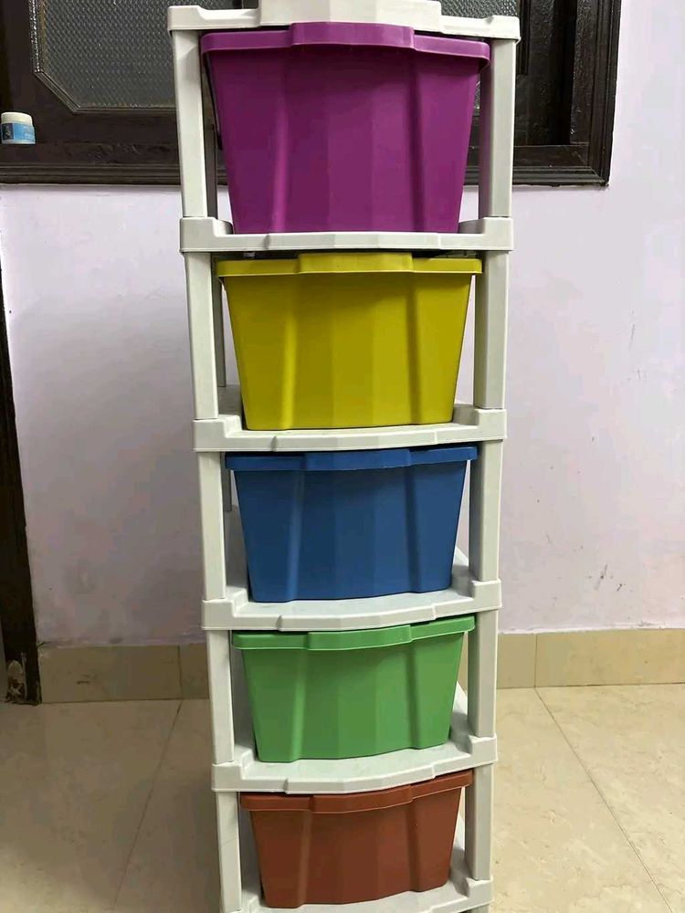 5-Tier Multi-Color Plastic Storage Drawer Unit