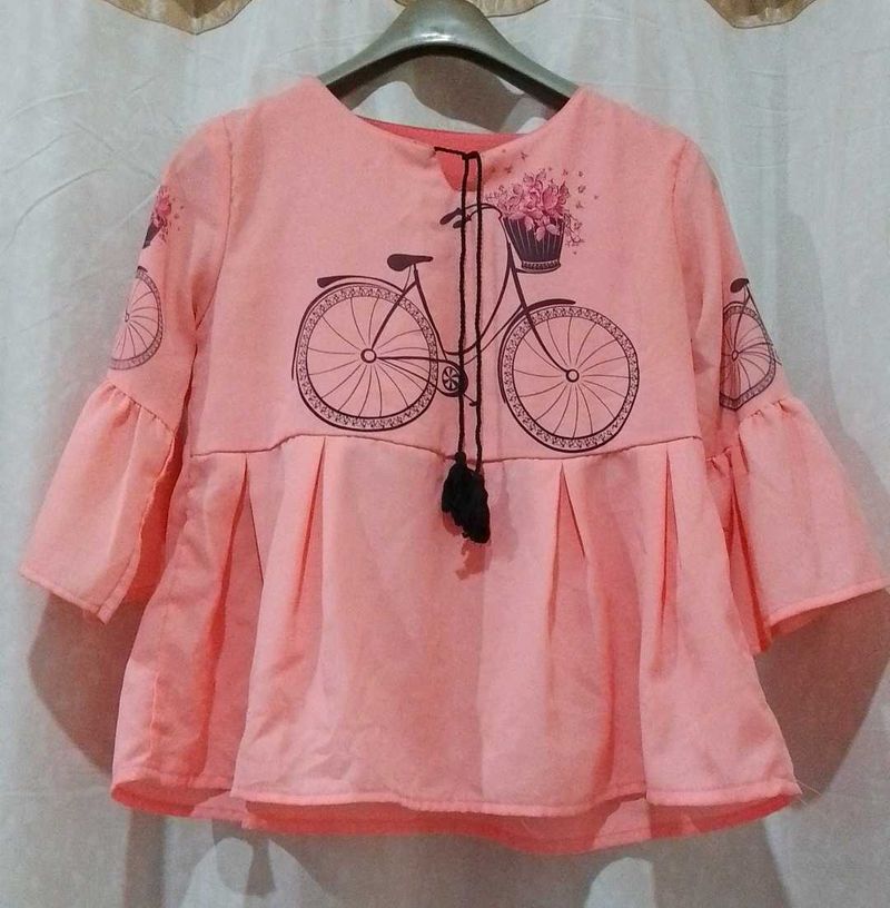 Beige Cycle Printed Cotton Top