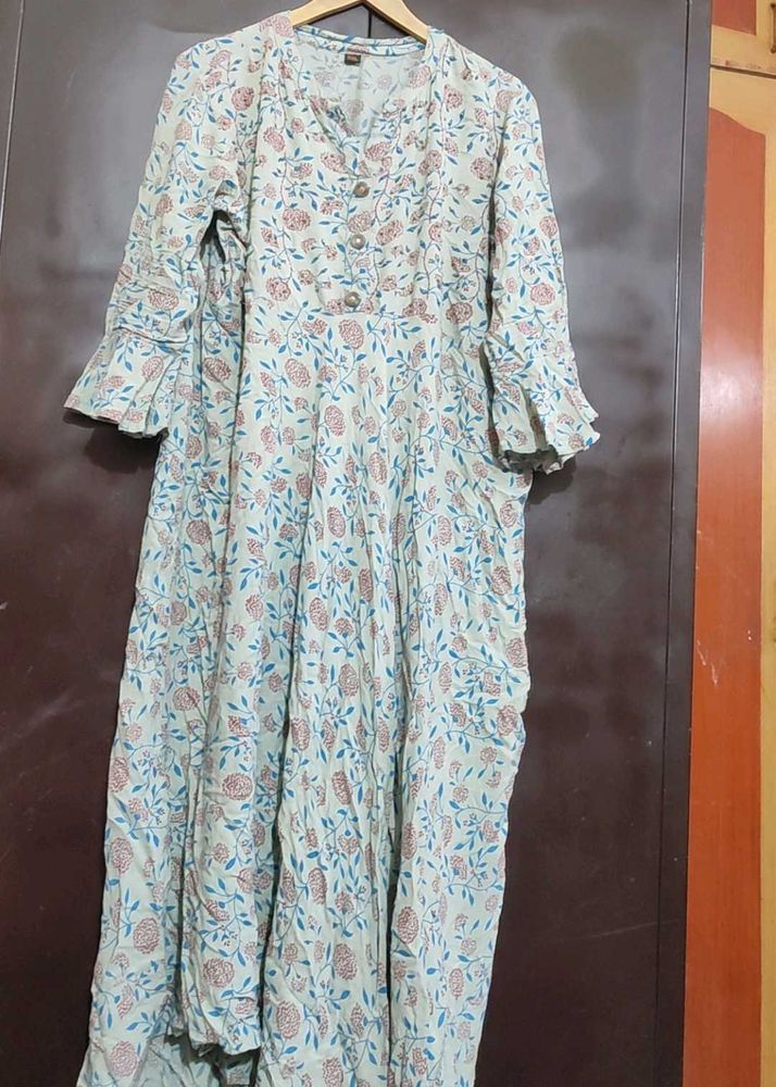 Sea Green &amp; Maroon Floral Printed Kurti 44 Bust