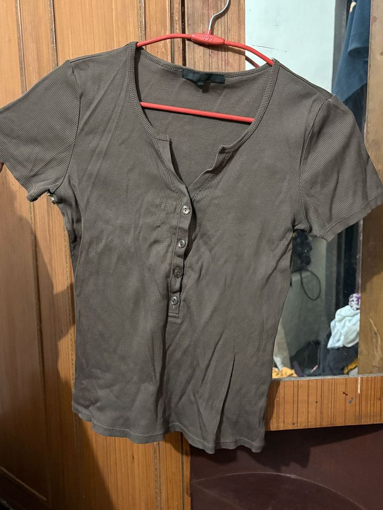 Brown Button-Down Top