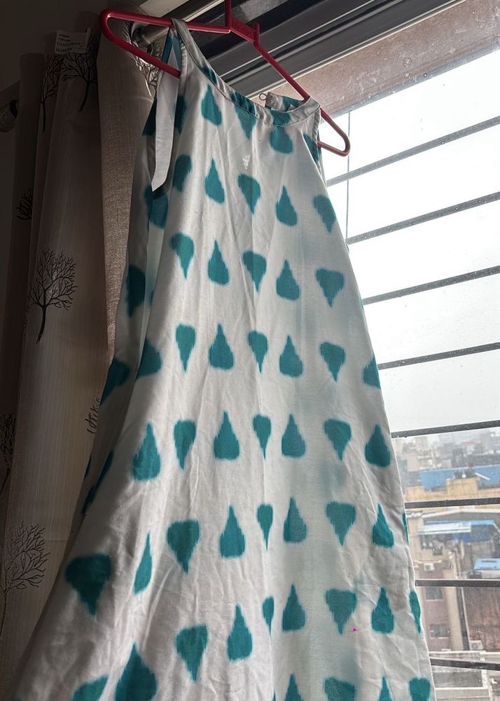 White &amp; Teal Print Sundress