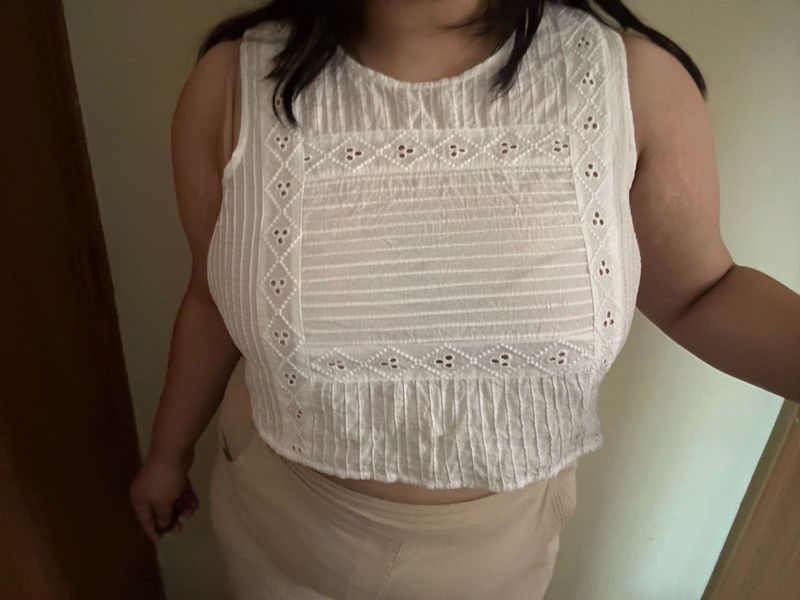 White schiffli Top
