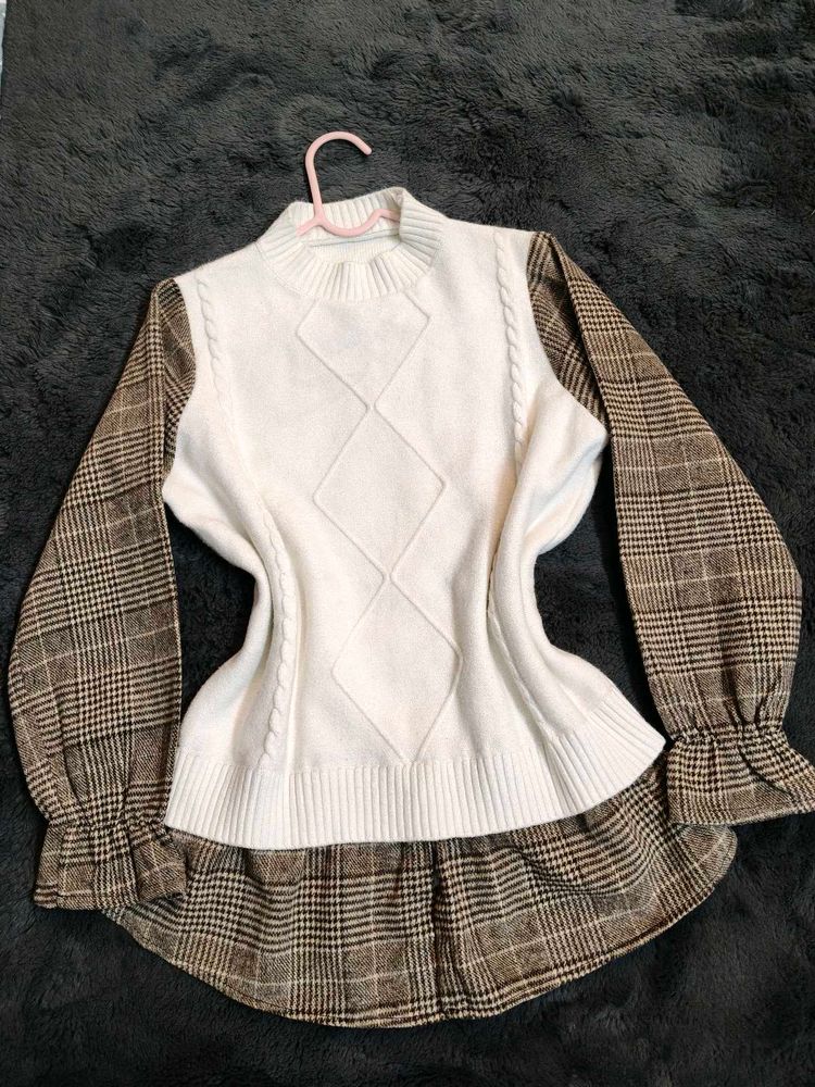 Sweater Vest with Plaid Sleeves