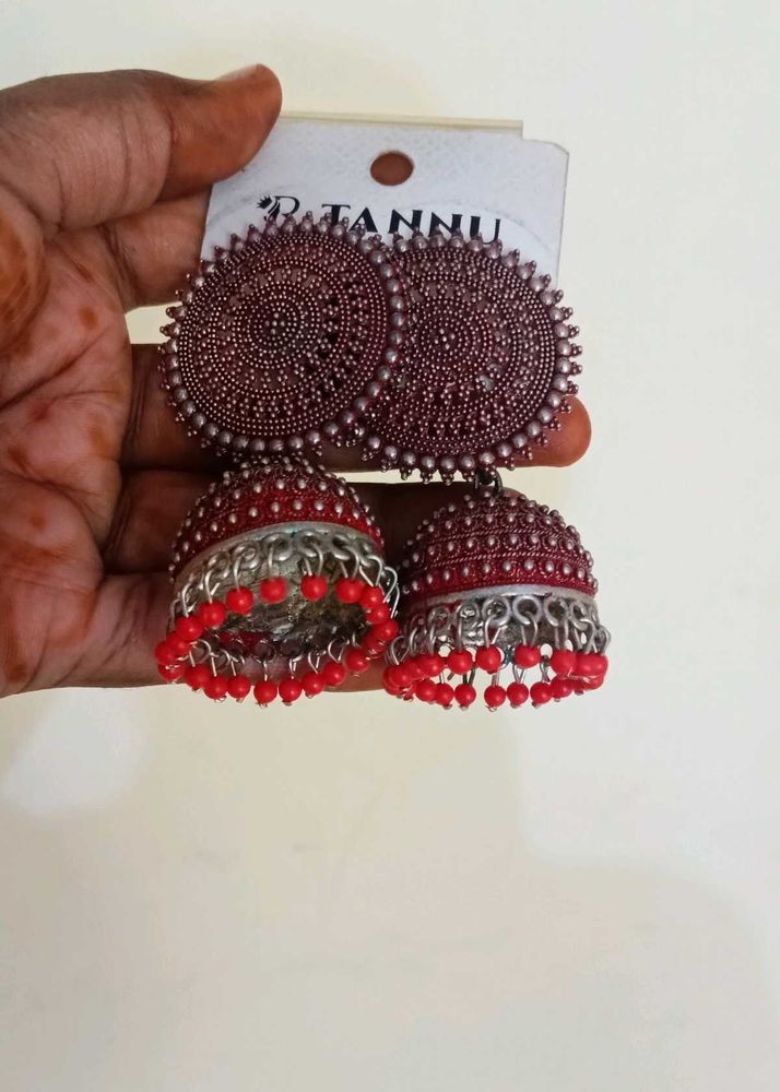 Red Oxidised Earrings