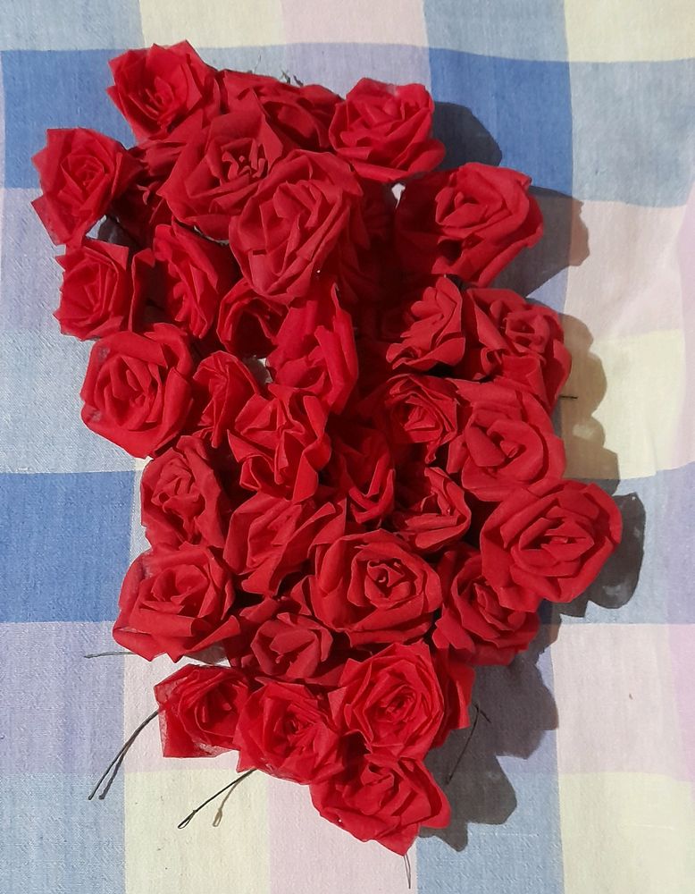 Pack Of 40 Artificial Handmade Flowers [Red Roses]
