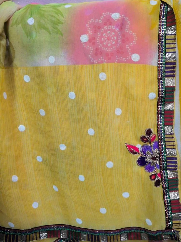 New Yellow Polka Dot Saree