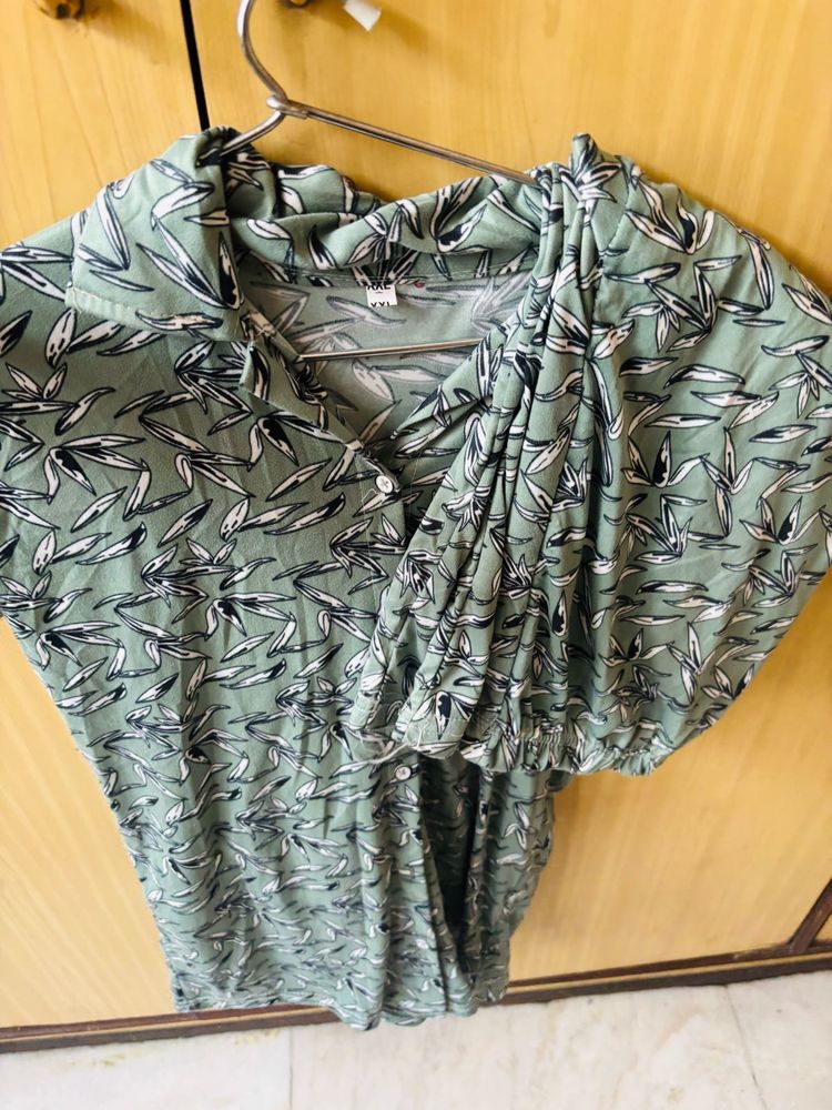 Sage Green Leaf Print Top