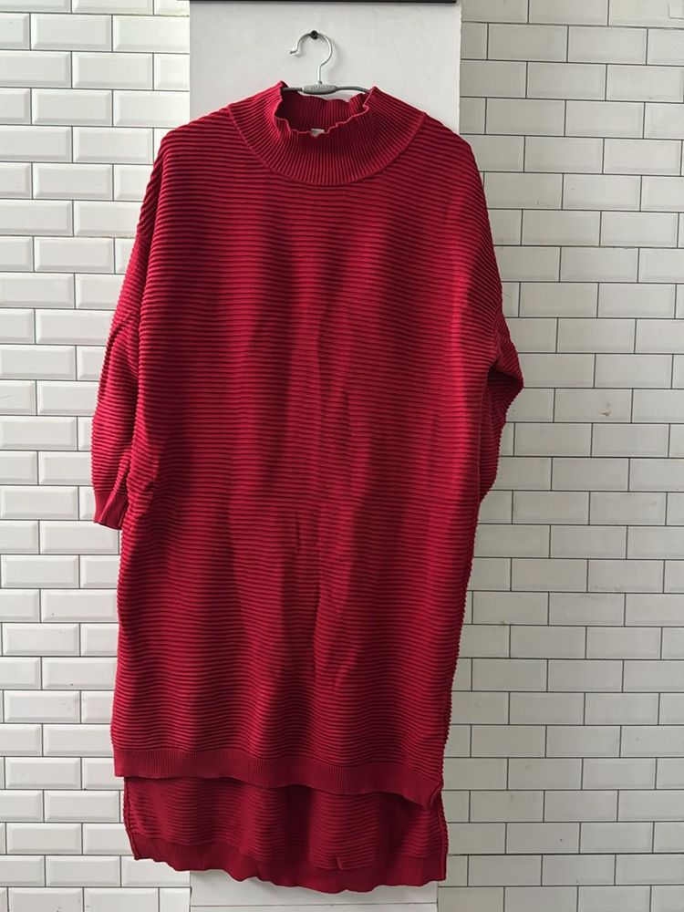 Red Knee Length Cardigan