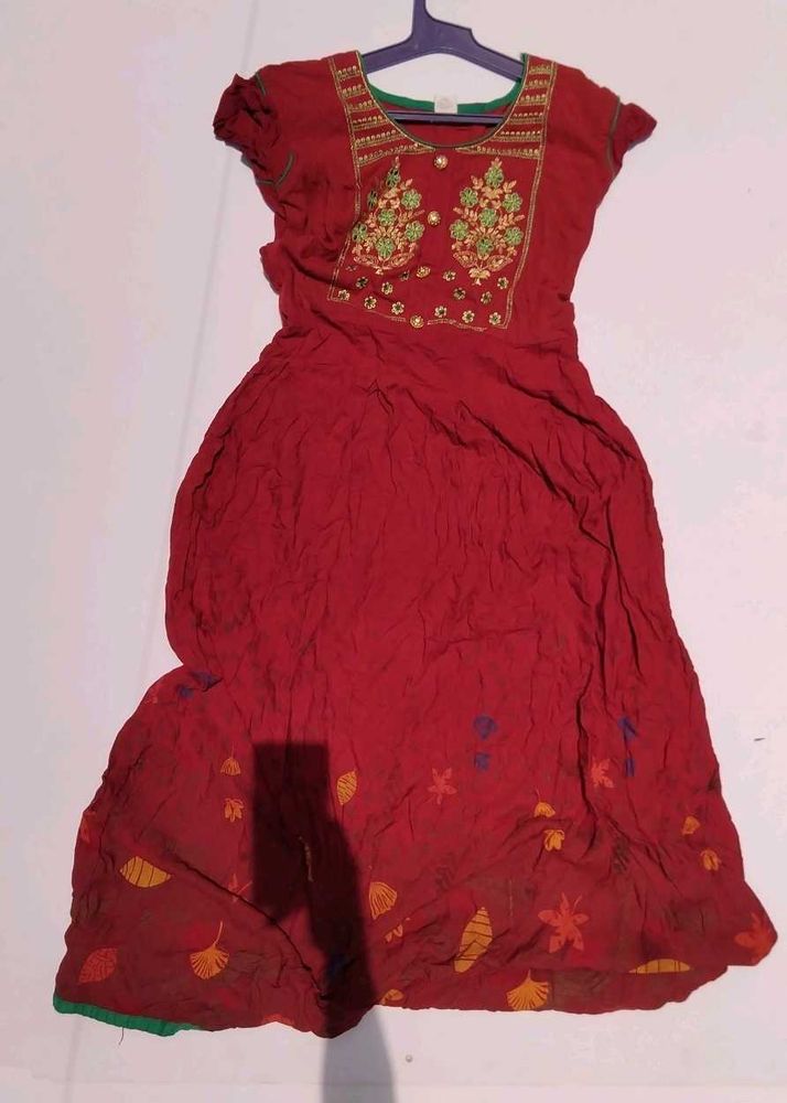 Red Embroidered Kurta