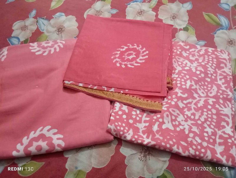 Pink Printed Unstitched Wax Batick Set 650per Suit
