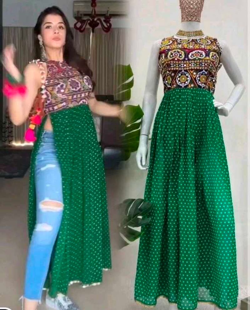 Party Wear Printed Navratri Green