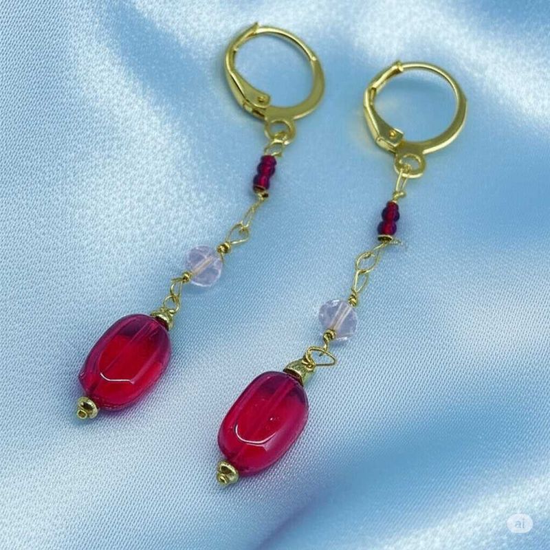 Red Beaded Dangle Earrings
