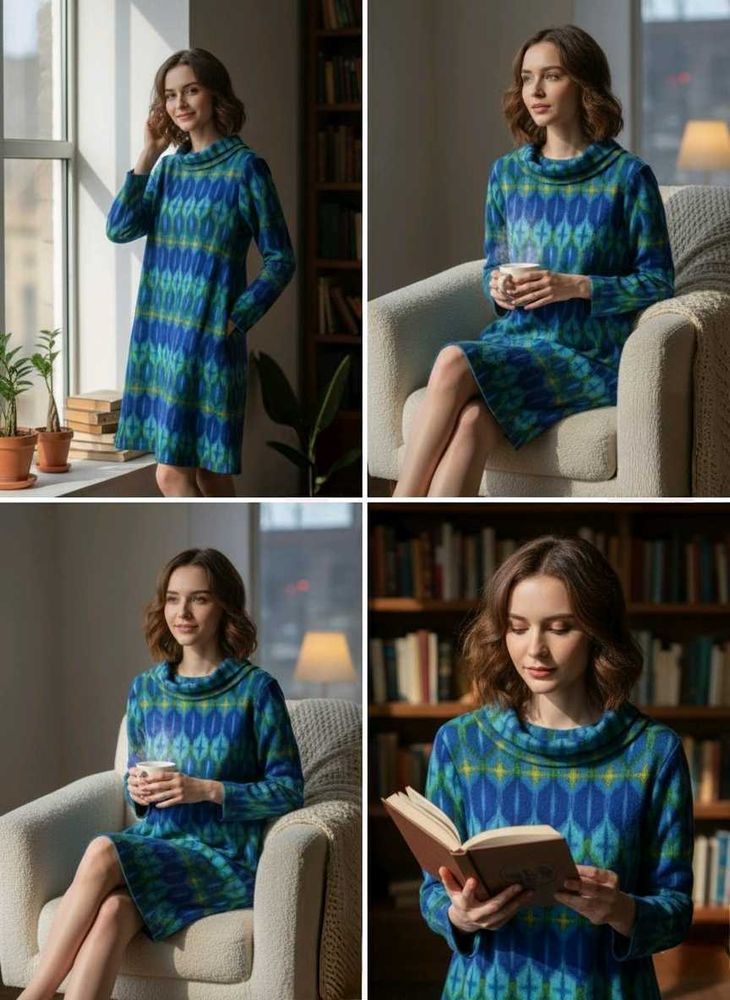 Global Desi Women Semi Woollen Crow Neck Dress