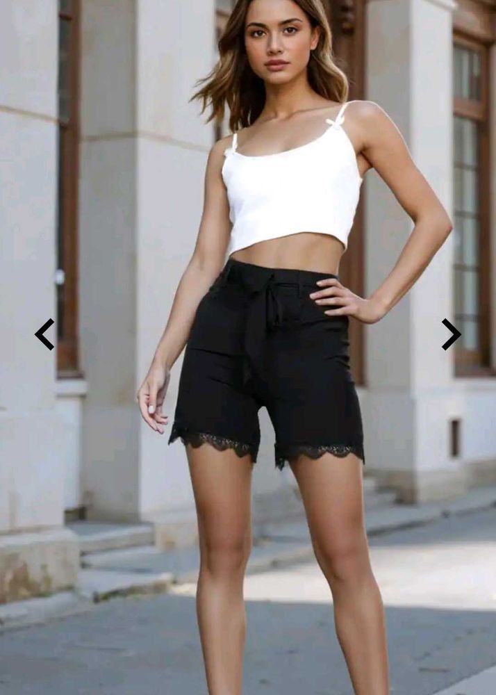 Black Lace Trim Shorts