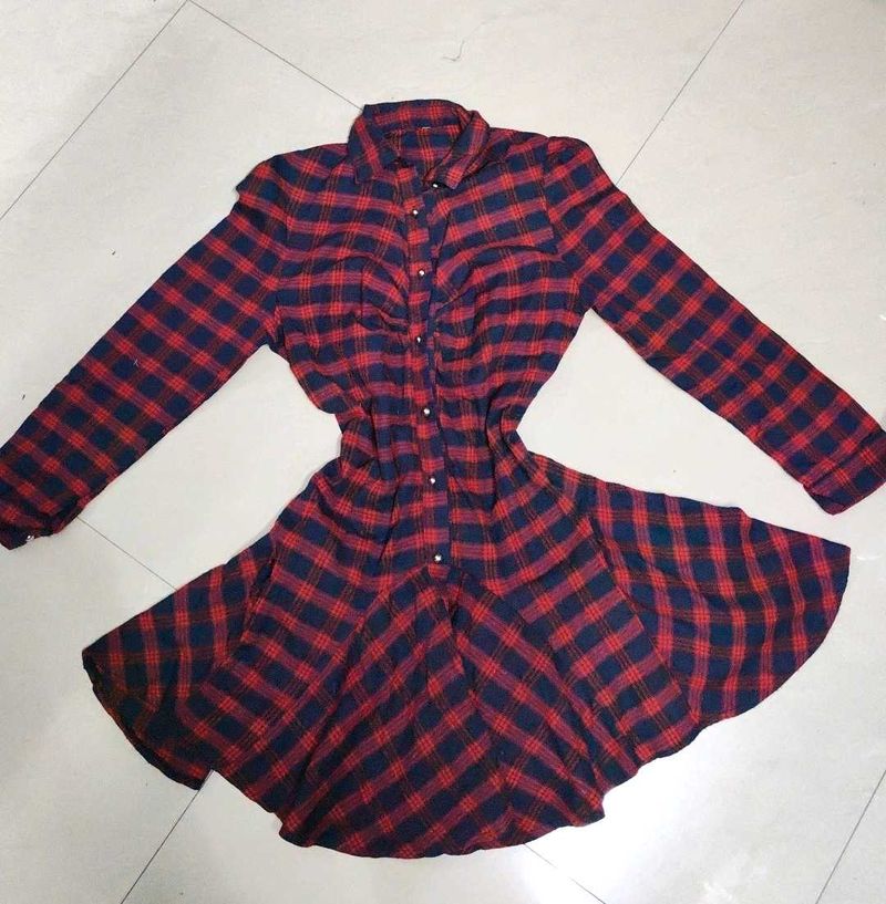Red Plaid Shirt Dress