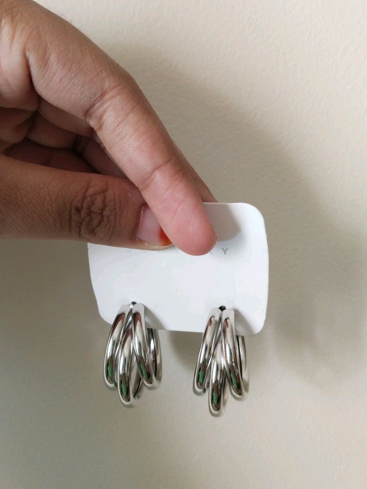 Shining Triple Hoop Earrings-Silver Hoops