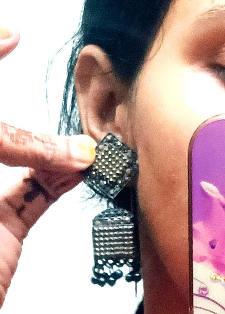 A Beautiful Black Oxidise Earings Looking Good